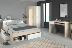 Parisot Schlafzimmer-Set Most | Doppelbett mit Stauraum, Kleiderschrank, Schreibtisch