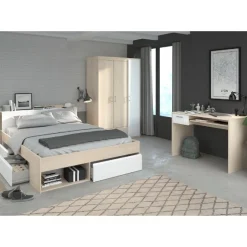 Parisot Schlafzimmer-Set Most | Doppelbett mit Stauraum, Kleiderschrank, Schreibtisch