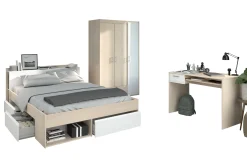 Parisot Schlafzimmer-Set Most | Doppelbett mit Stauraum, Kleiderschrank, Schreibtisch