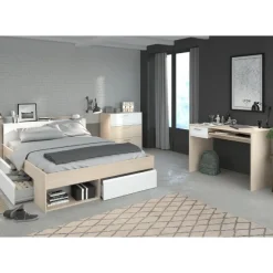 Parisot Schlafzimmer-Set Most | Doppelbett mit Stauraum, Schreibtisch, Kommode