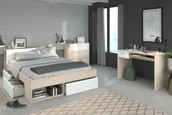 Parisot Schlafzimmer-Set Most | Doppelbett mit Stauraum, Schreibtisch, Kommode