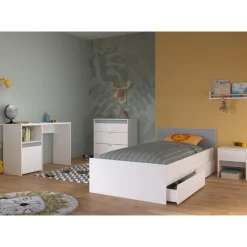 Kinder Parisot Schlafzimmerset Rue| Einzelbett, Nachttisch, Nachttisch, Kommode, Schreibtisch