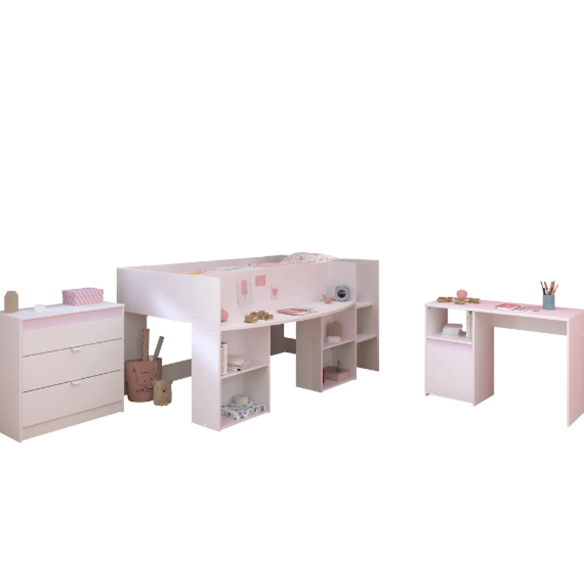 Kinder Parisot Schlafzimmerset Rue | Halbhochbett, Kommode, Schreibtisch
