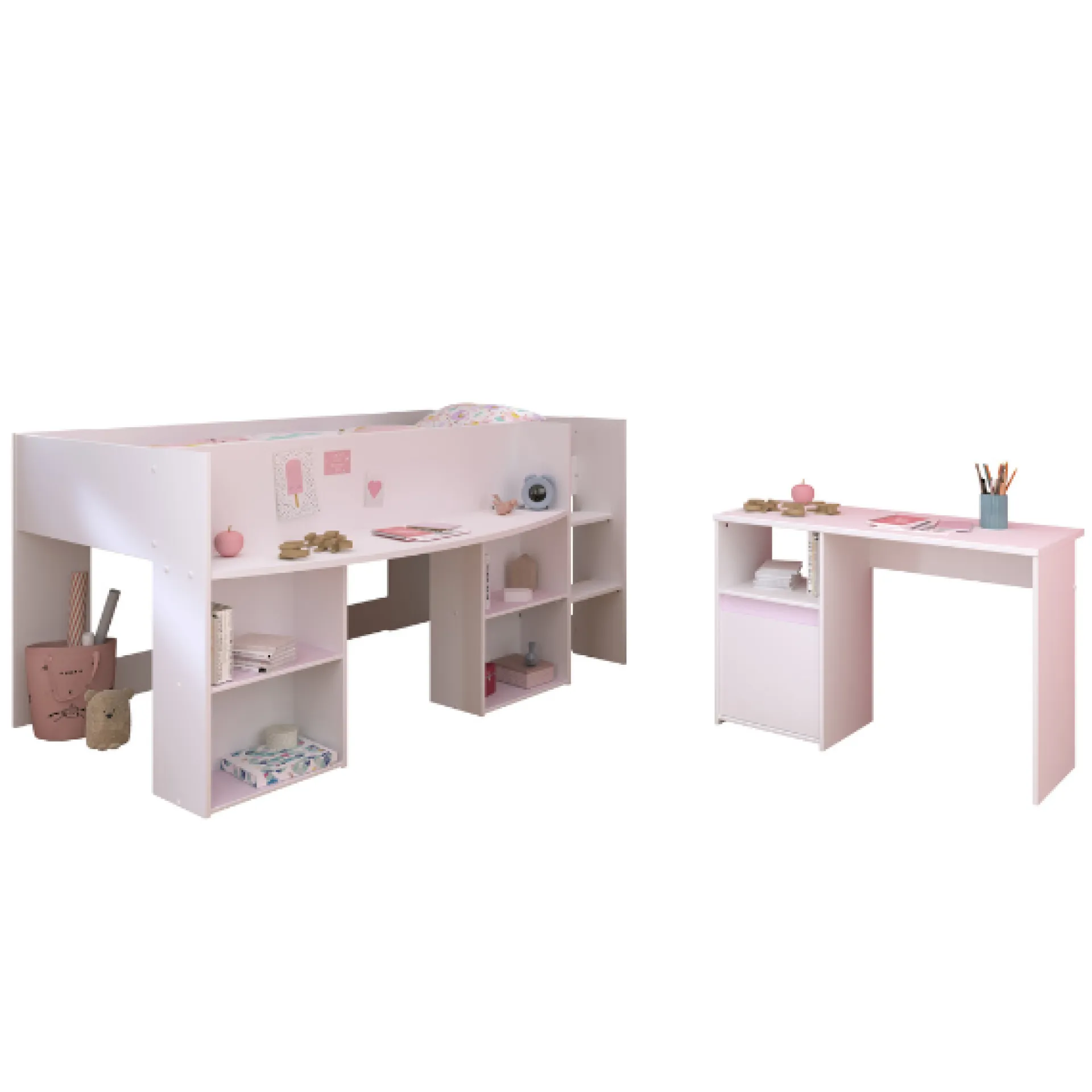 Kinder Parisot Schlafzimmerset Rue | Halbhohes Bett und Schreibtisch