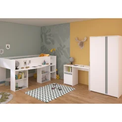 Kinder Parisot Schlafzimmerset Rue | Halbhohes Bett, Kleiderschrank und Schreibtisch
