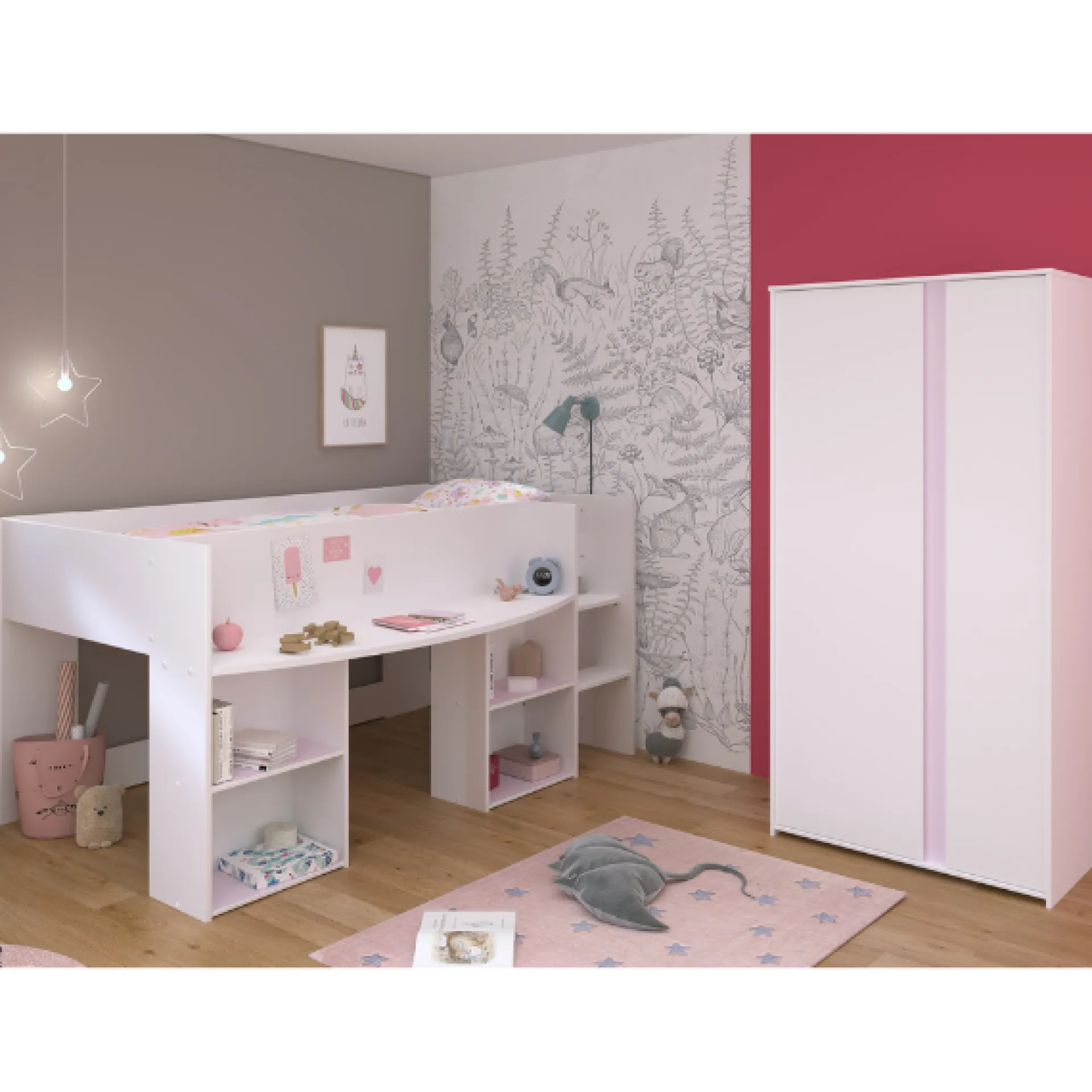 Kinder Parisot Schlafzimmerset Rue | Halbhohes Bett und Kleiderschrank