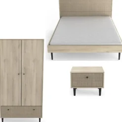 CBA Schlafzimmerset Sayuri | Doppelbett, Nachttisch, Kleiderschrank | Kronberg Oak Design