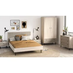 CBA Schlafzimmerset Sayuri | Queen Bett, Nachttisch, Kleiderschrank, Kommode | Kronberg Oak Design