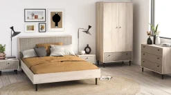 CBA Schlafzimmerset Sayuri | Queen Bett, Nachttisch, Kleiderschrank, Kommode | Kronberg Oak Design