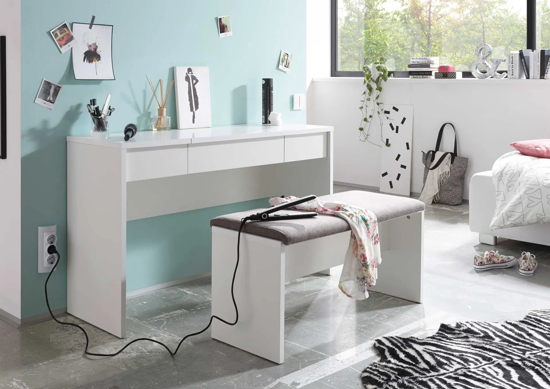Kinder Emob Schminktisch Alizée 125cm, 2 Schubladen und 1 Tür -