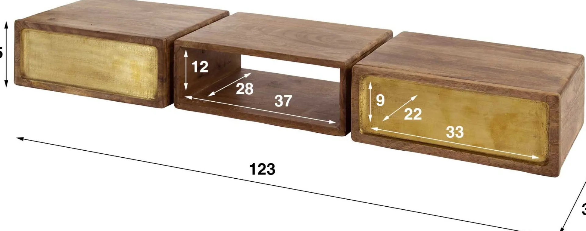 Emob Schminktisch aus massivem Mangosand mit 2 Schubladen und Messingbeschlägen