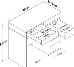 Emob Schminktisch BJ108 - 100% MELAMINE - - 90 x 81,6 x 44,5 cm
