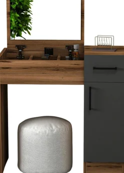 Emob Schminktisch Incı - 100% MELAMINE - Heller Nussbaum - 77 x 108,8 x 37,3 cm