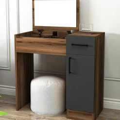 Emob Schminktisch Incı - 100% MELAMINE - Heller Nussbaum - 77 x 108,8 x 37,3 cm