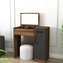 Emob Schminktisch Incı - 100% MELAMINE - Heller Nussbaum - 77 x 108,8 x 37,3 cm
