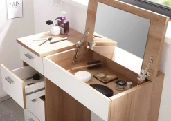 Kinder Emob Schminktisch Loïs 90cm, 1 Tür und 4 Schubladen - Eiche hell Dekor/Weiß