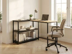 Emob Exclusive SchmitEckschreibtisch t - 110x80x76cm - mit Stauraum - Eiche Dekor/schwarz
