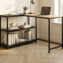 Emob Exclusive SchmitEckschreibtisch t - 110x80x76cm - mit Stauraum - Eiche Dekor/schwarz