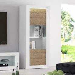 Schrank Kaia 80cm 1 Tür - Hochglanz weiß/Eiche