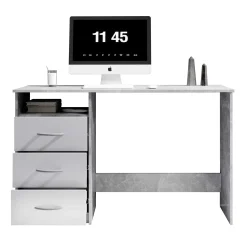 Emob Schreibtisch Adriano 123cm mit 3 Schubladen - Beton/Weiß