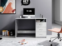 Emob Schreibtisch Adriano 123cm mit 3 Schubladen - Beton/Weiß