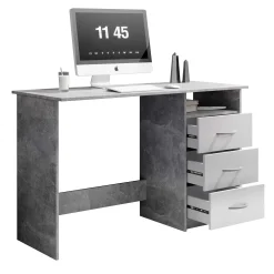 Emob Schreibtisch Adriano 123cm mit 3 Schubladen - Beton/Weiß