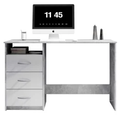 Emob Schreibtisch Adriano 123cm mit 3 Schubladen - Beton/Weiß