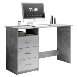 Emob Schreibtisch Adriano 123cm mit 3 Schubladen - Beton/Weiß