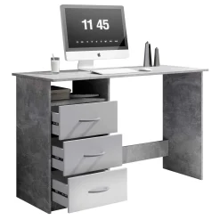 Emob Schreibtisch Adriano 123cm mit 3 Schubladen - Beton/Weiß