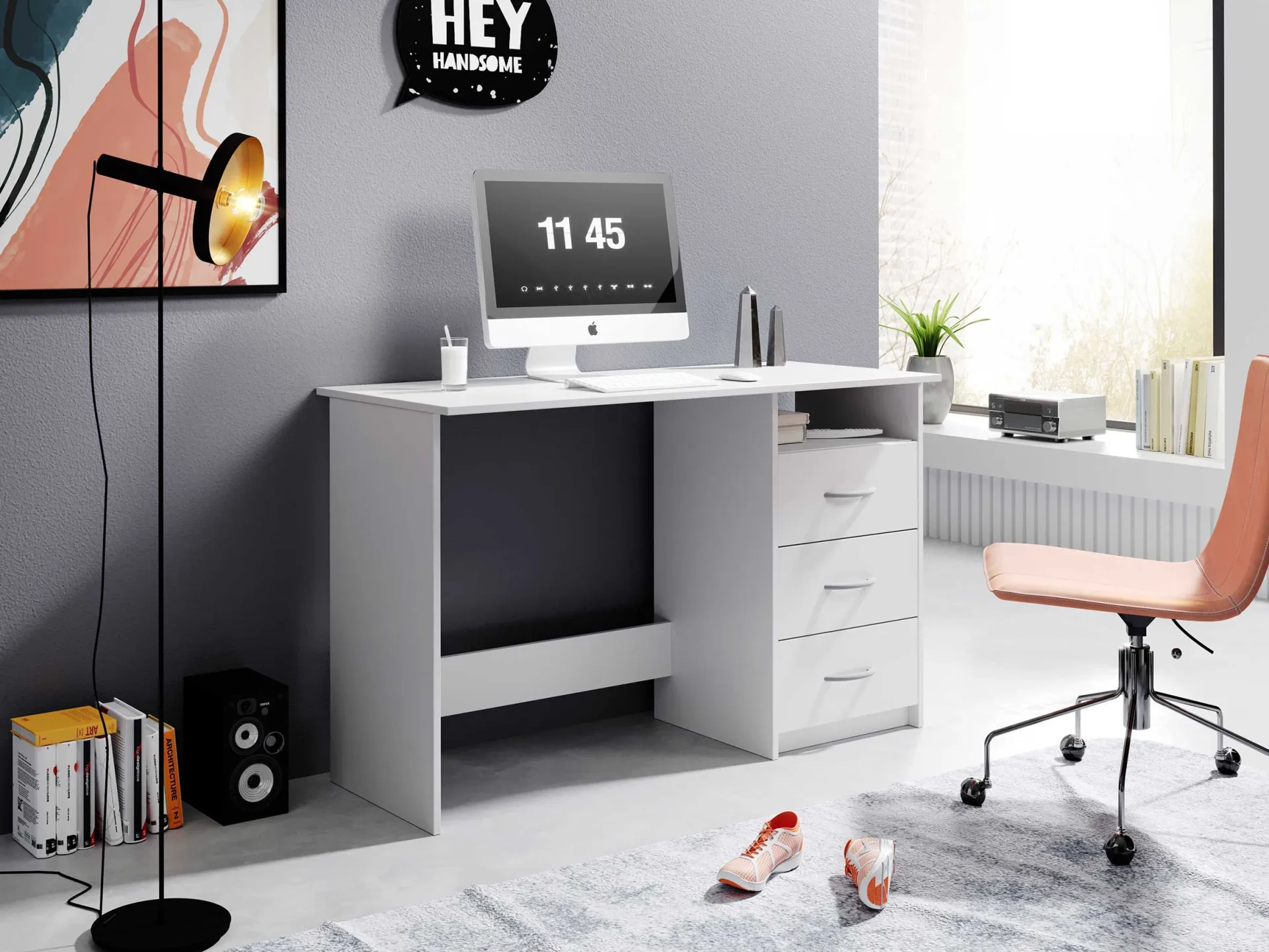 Emob Schreibtisch Adriano 123cm mit 3 Schubladen -