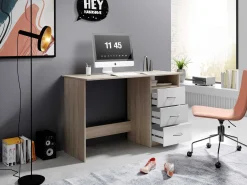 Emob Schreibtisch Adriano 123cm mit 3 Schubladen - Eiche/Weiß