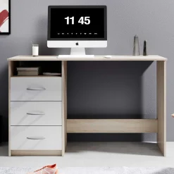 Emob Schreibtisch Adriano 123cm mit 3 Schubladen - Eiche/Weiß