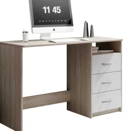 Emob Schreibtisch Adriano 123cm mit 3 Schubladen - Eiche/Weiß