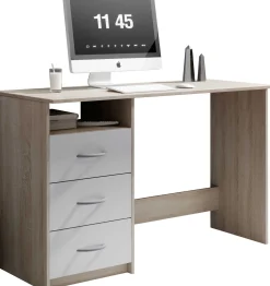 Emob Schreibtisch Adriano 123cm mit 3 Schubladen - Eiche/Weiß
