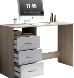 Emob Schreibtisch Adriano 123cm mit 3 Schubladen - Eiche/Weiß
