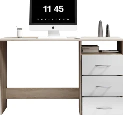Emob Schreibtisch Adriano 123cm mit 3 Schubladen - Eiche/Weiß