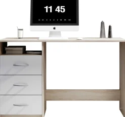 Emob Schreibtisch Adriano 123cm mit 3 Schubladen - Eiche/Weiß