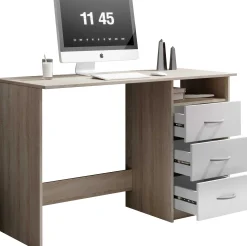 Emob Schreibtisch Adriano 123cm mit 3 Schubladen - Eiche/Weiß