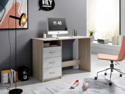 Emob Schreibtisch Adriano 123cm mit 3 Schubladen - Eiche/Weiß
