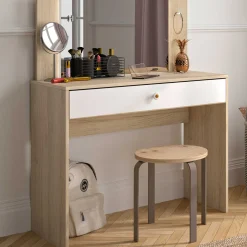 Gautier - Diagone Schreibtisch/Ankleidetisch Under - 94x44x121cm - mit Schublade - Sonoma Eiche/Weiß