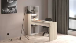 CBA Schreibtisch Azizam - 123x53x145cm - mit Bücherregal - weiß/Eiche Dekor