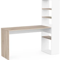 CBA Schreibtisch Azizam - 123x53x145cm - mit Bücherregal - weiß/Eiche Dekor
