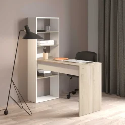 CBA Schreibtisch Azizam - 123x53x145cm - mit Bücherregal - weiß/Eiche Dekor