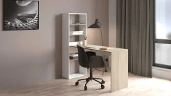 CBA Schreibtisch Azizam - 123x53x145cm - mit Bücherregal - weiß/Eiche Dekor