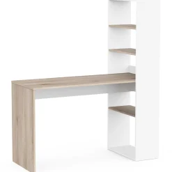 CBA Schreibtisch Azizam - 123x53x145cm - mit Bücherregal - weiß/Eiche Dekor