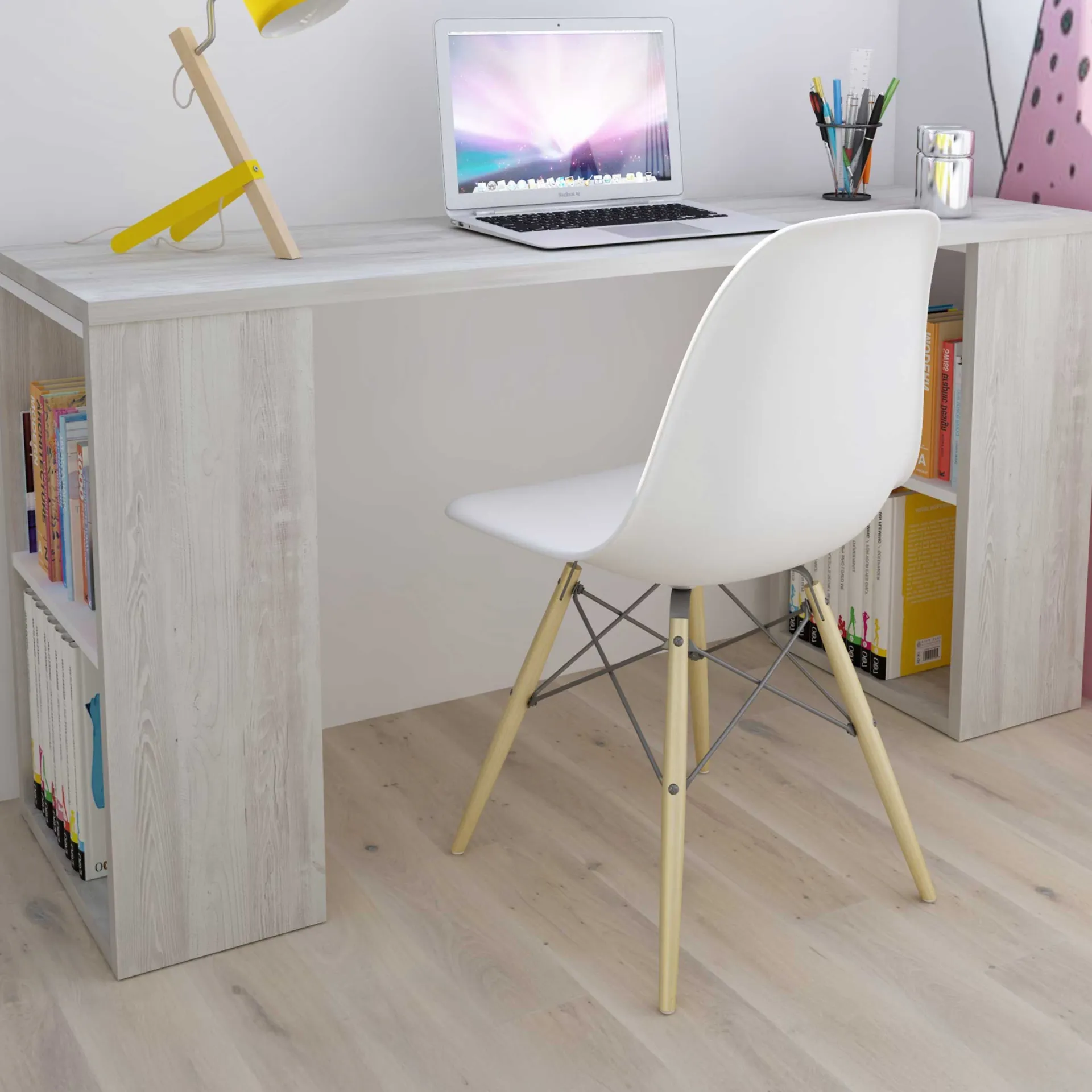 Kinder Trasman Schreibtisch Beau - 200x47x76cm - mit Ablagefläche - Kiefer/Weiß