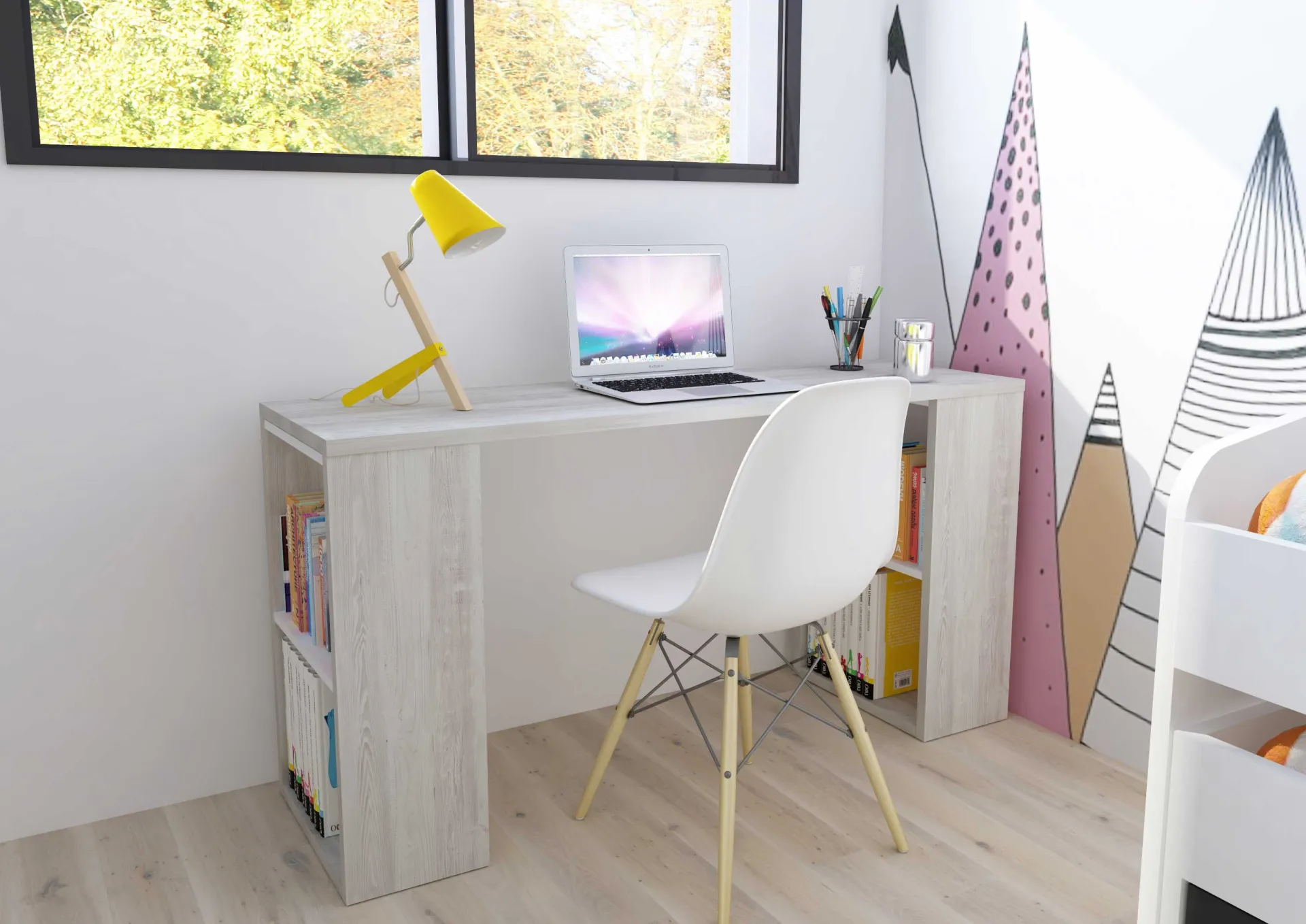 Kinder Trasman Schreibtisch Beau - 200x47x76cm - mit Ablagefläche - Kiefer/Weiß