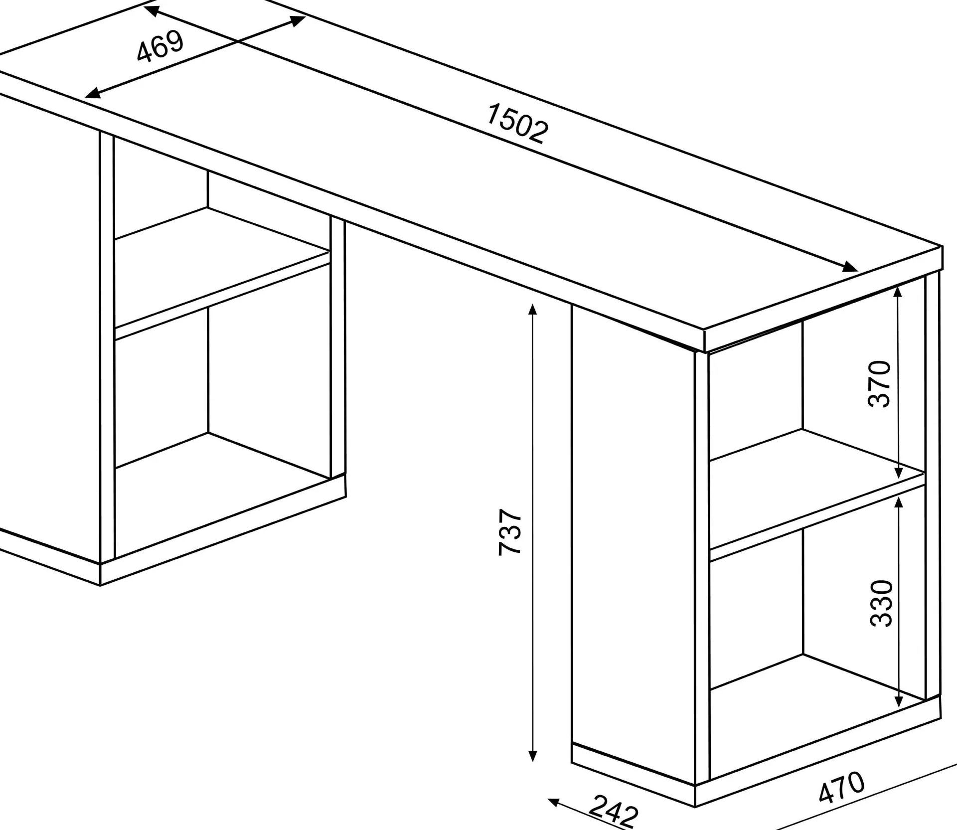 Kinder Trasman Schreibtisch Beau - 200x47x76cm - mit Ablagefläche -
