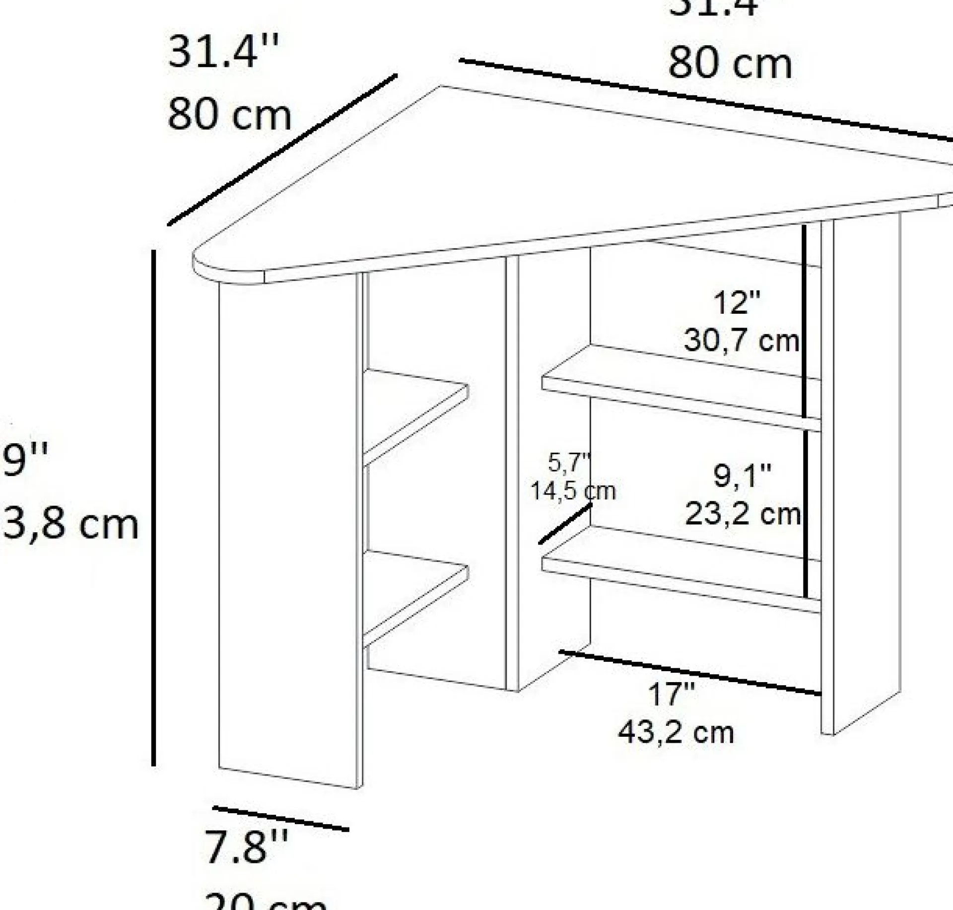 Emob Schreibtisch Corner - 100% MELAMINE - Nussbaum - 80 x 73,8 x 80 cm