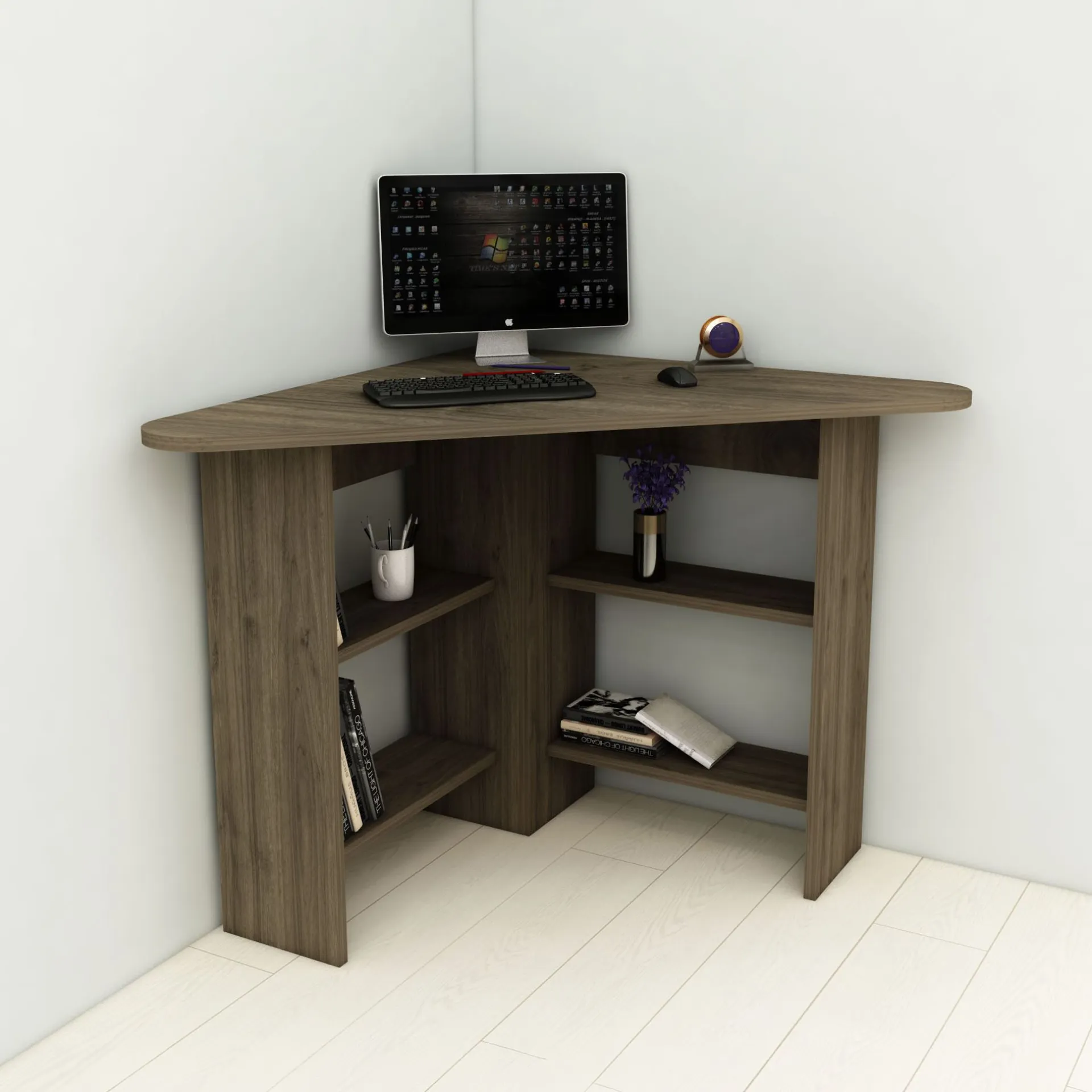 Emob Schreibtisch Corner - 100% MELAMINE - Nussbaum - 80 x 73,8 x 80 cm